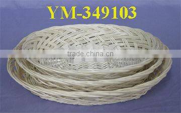 Oval Rattan Wicker Basket Tray with Wooden Handle