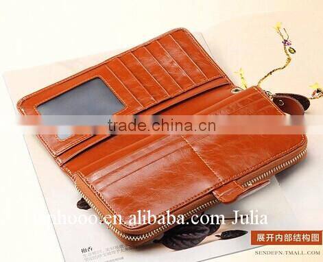 Women leather wallet/zipper ticket wallet/long purse