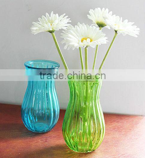 Colorful vertical stripes classic transparent glass vase