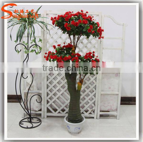 Wholesale plastic bonsai with china imported fabric artificial silk rose flowers tree