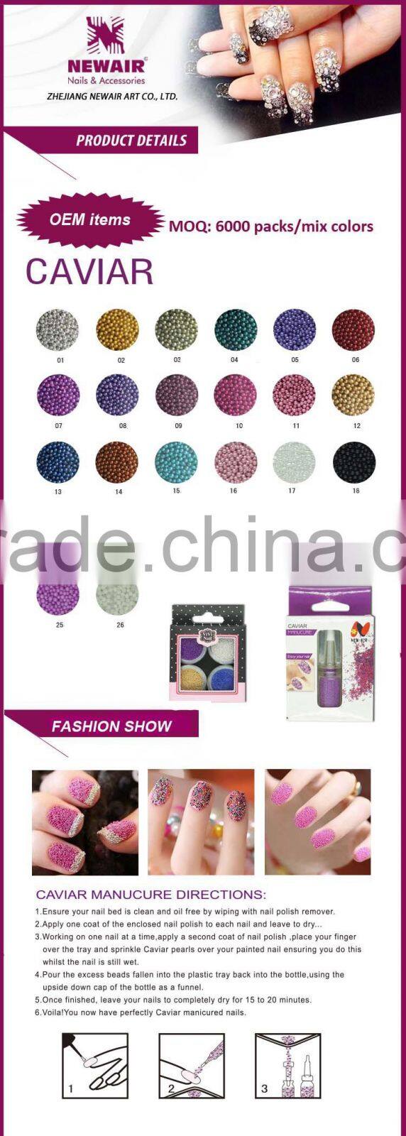 Hot selling shinning 26 color nail art caviar kit set