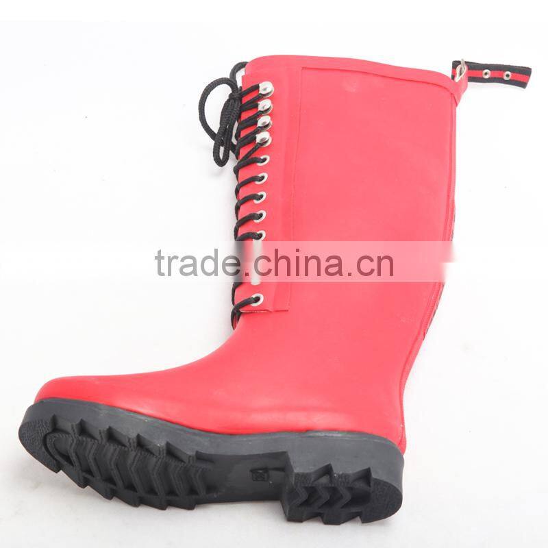 2015 fashion lace-up rubber rain boots