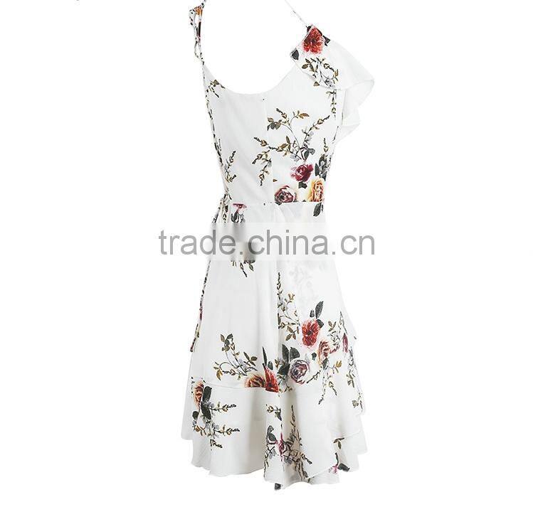 Fashion deep v collar bandage sexy sleeveless lace silk plant short casual party summer women dress