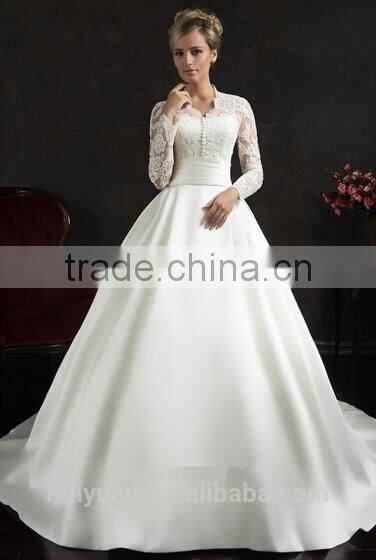 puff simples long sleeve ball gown muslim white wedding dress