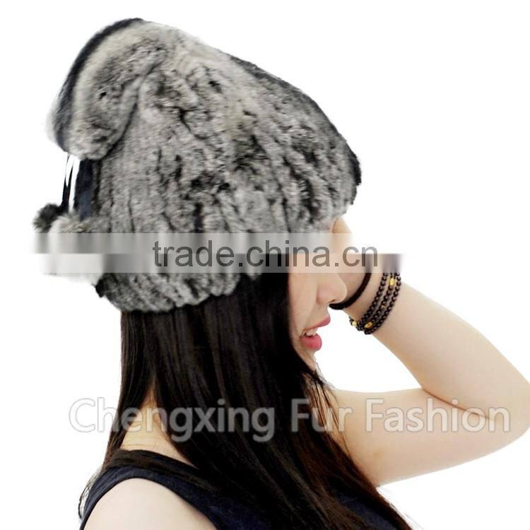 CX-C-240B Women Fashion Fur Pom Pom Winter Knitted Rabbit Fur Hat
