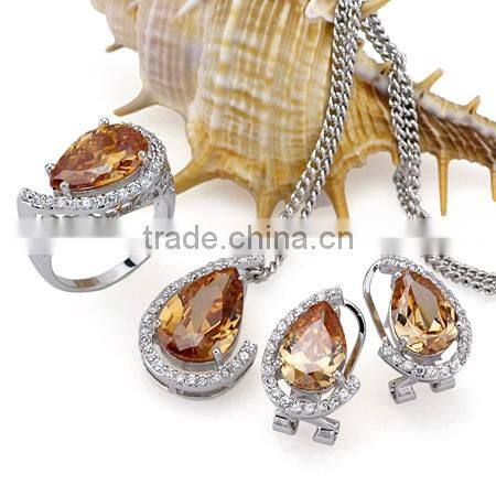 Top quality champagne water drop crystal pendent and earrings