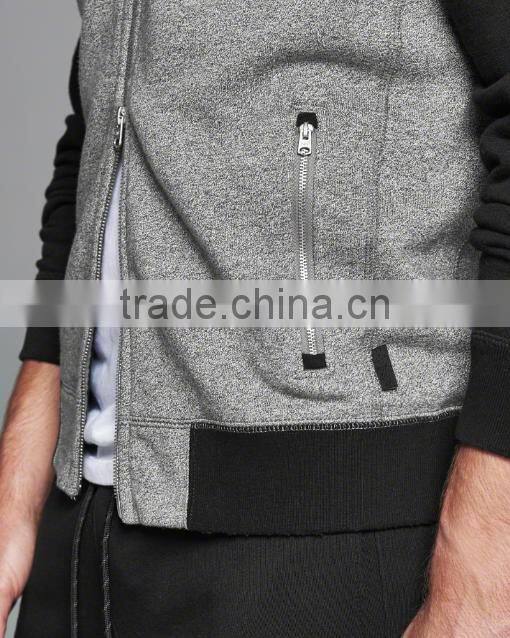 men's color block full zipper design bomber jacket with rib hem