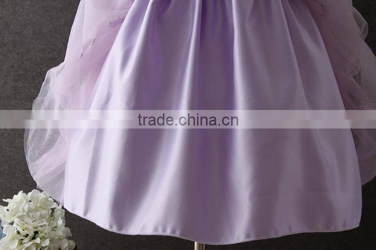OEM baby girls Lovely Purple Embroidery flower Tassel Party dresses net frock design Tulle Fluffy baby first communion dress