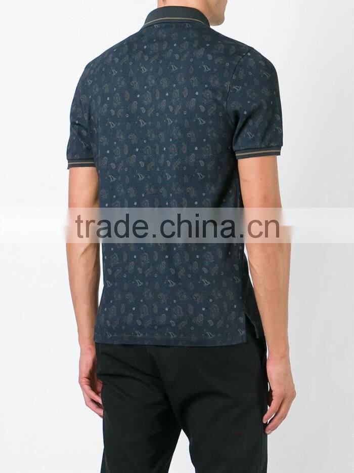 Blue cotton paisley print 100% polo t-shirt for men wholesale China
