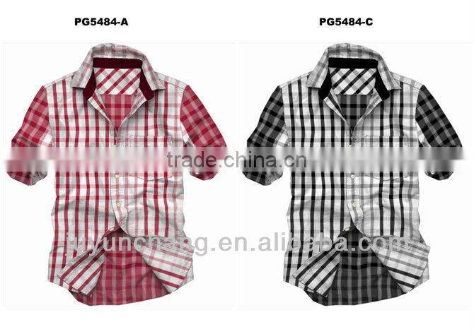 2014 new style yarn dyed short sleeve casual shirt