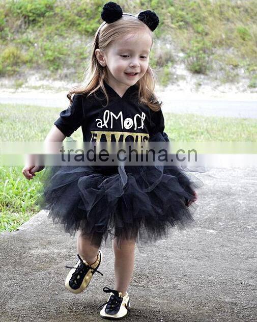 Summer One-piece Girl Child Dress Short Sleeve Lace Black Tutu Dress For Girl 2-7T