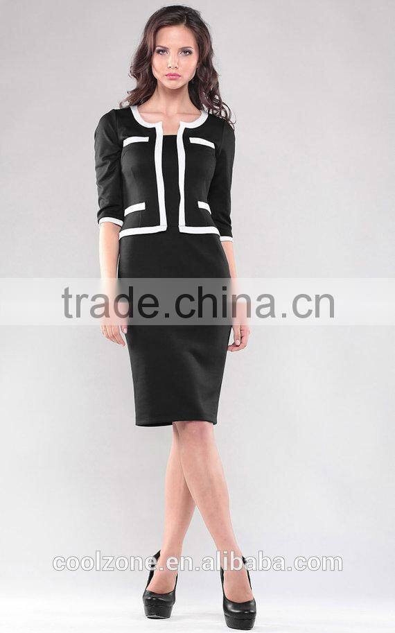 Elegant contrast ladies office suit fashion stylish woman suit 2015