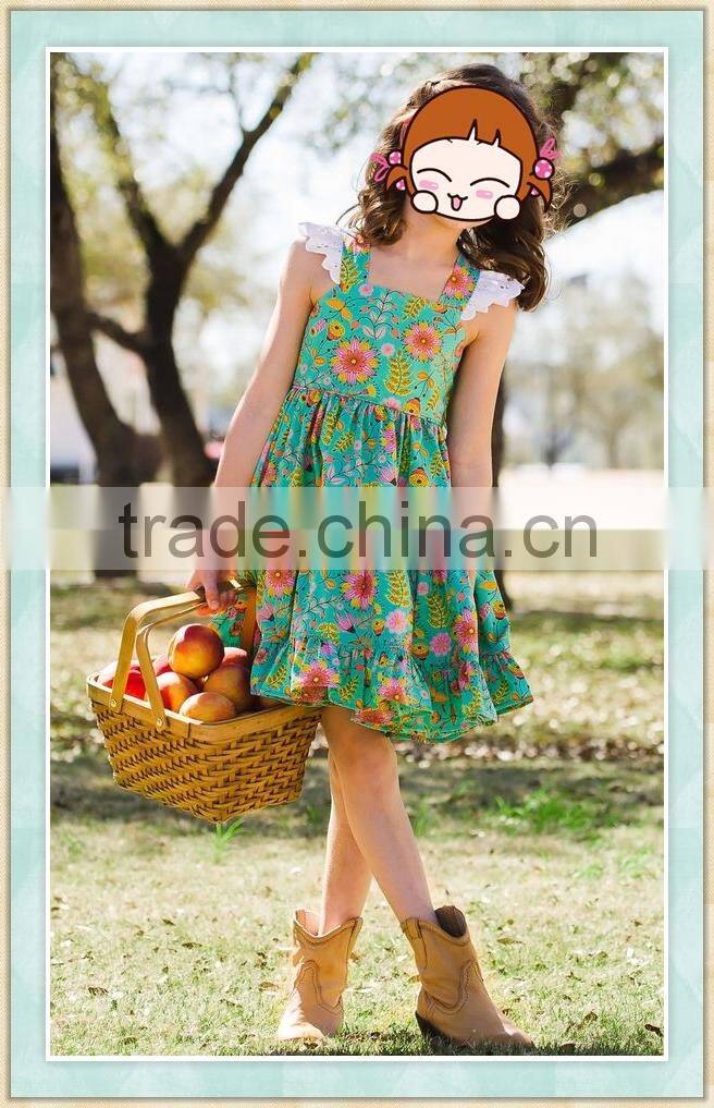 hand made baby girl latin dance dress flutter sleeves A-Line-Dress floral print baby girl dress patterns