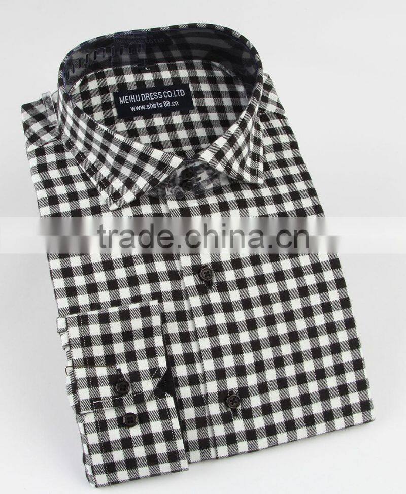 2017 spread collar gingham check men's flannel shirts