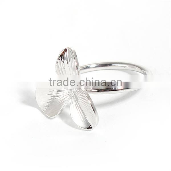 Copper Unadjustable Rings Silver Tone Leaf