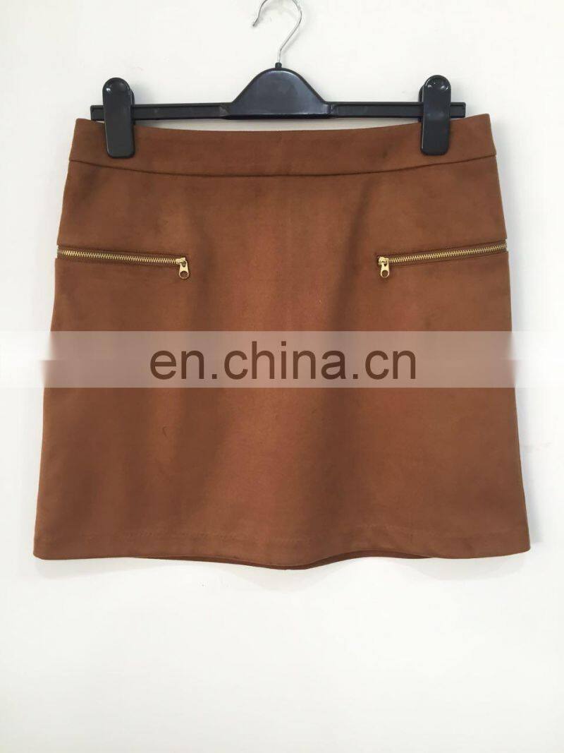 The new spring and summer 2017 composite faux suede zipper skirts