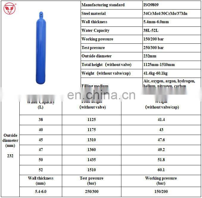 High pressure seamless gas cylinder 50l with liquid nitrogen low price