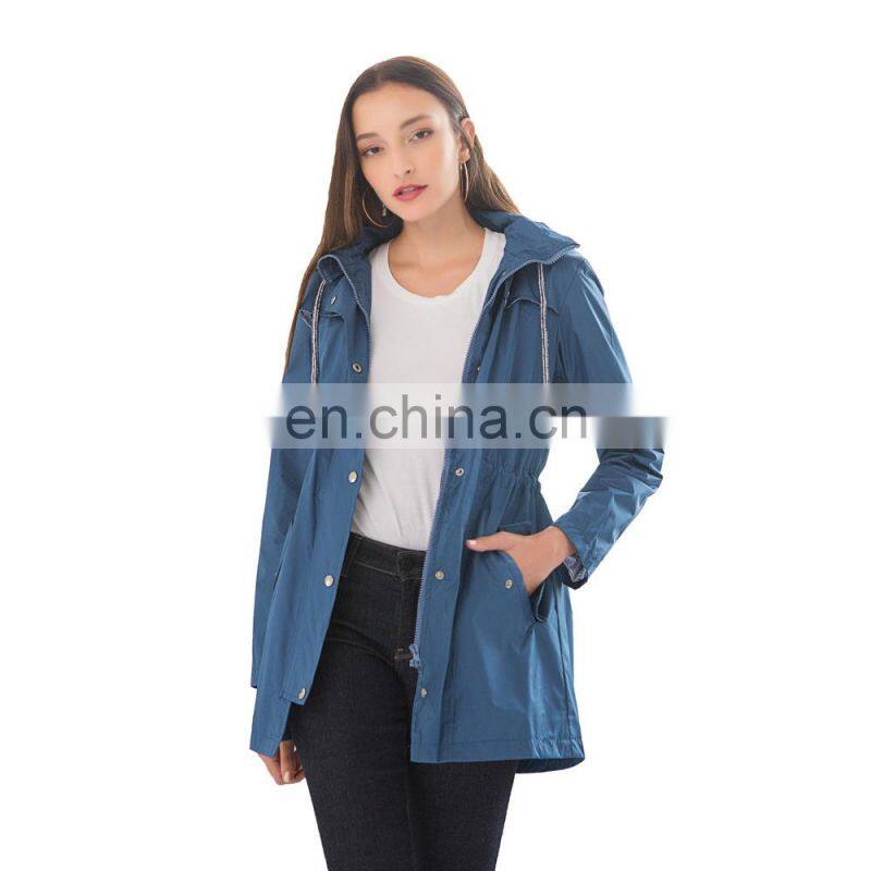 Wholesale Amazon burst casual waterproof waist hoodie female mid-autumn long raincoat ZIP jacket female