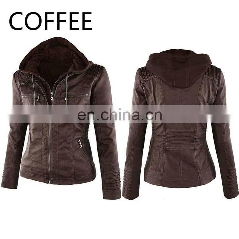 Manufacturer wholesale plus size women's detachable hooded leather jacket jacket motorcycle jacket