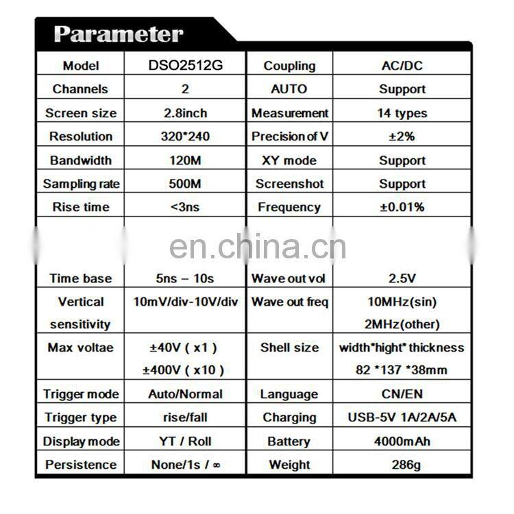 DSO2512G Digital Oscilloscope 120M Bandwidth 500M Sampling Mini 2 Channel Oscilloscope For Repairs