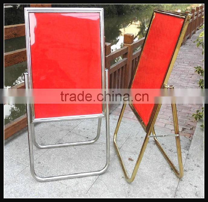 Folding advertising sign display stand- Silver stainless steels floor stand-Metal manu sign board