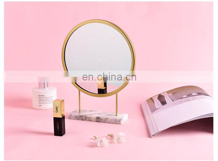 Home Decoration Stone Marble Base Stand Table Makeup Mirror Natural Cosmetic Mirror Desktop Mirror Customized Logo Acceptable