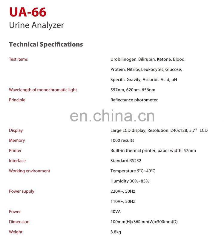 UA-66 Clinical Test Equipment Medical Semi Automated Urine Chemistry Analyzer For Sale
