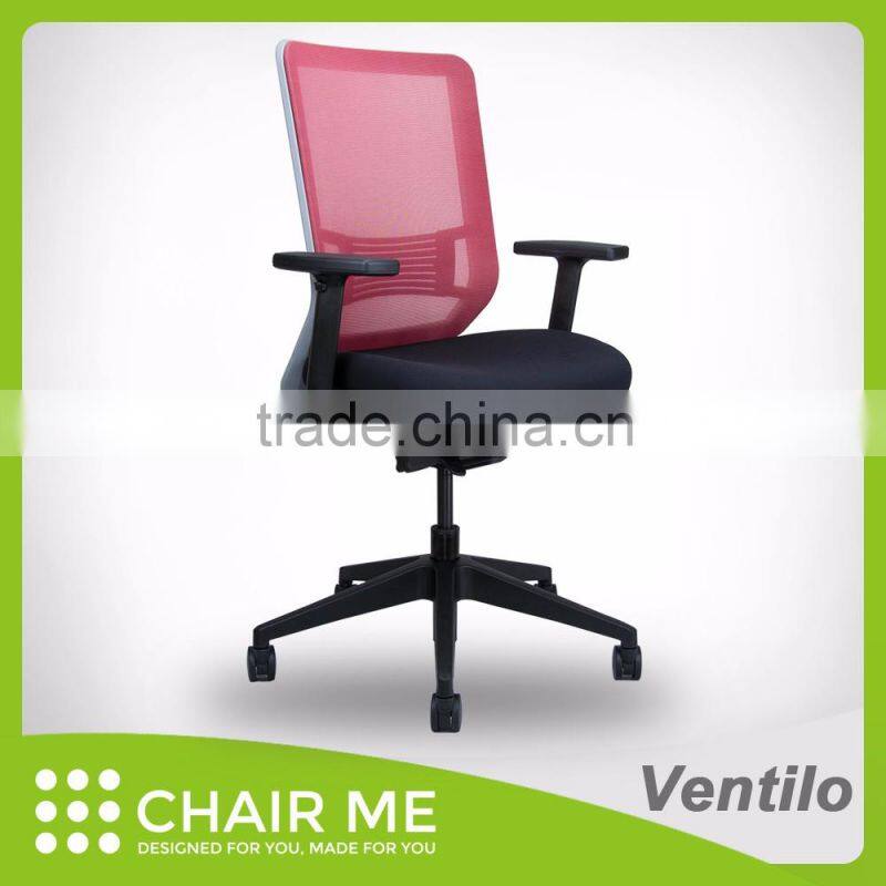 Ventilo office chair, red mesh chair, gray bracket, adjustable seat, armrest, lumbar, nylon base