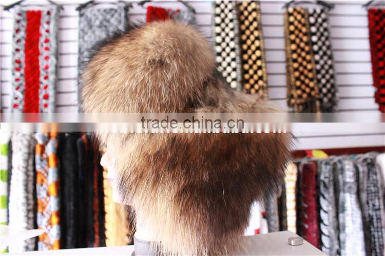 Fashion Warm Genuine Real Raccoon Fur Hat With Ear Flap Unisex