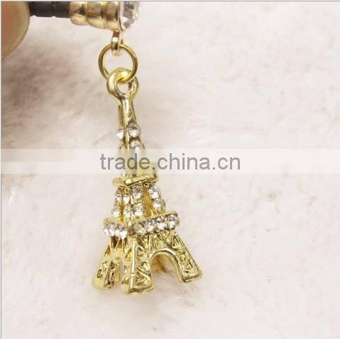 3.5mm bling crystal Eiffel Tower anti dust dustproof Earphone Jack plug for iphone/ipad/samsung/LG/HTC/phone/tablet PC