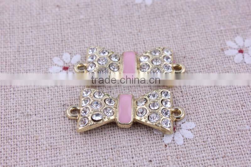 2014 bow crystal rhinestone connector charms ! wholesale alloy glitter silver Connector for bracelet making!!