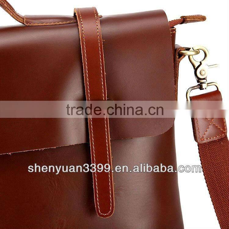 2016 brown leather briefcase, high quality office bags for men,PU shoulder long strip bag with Reasonable Storage Space