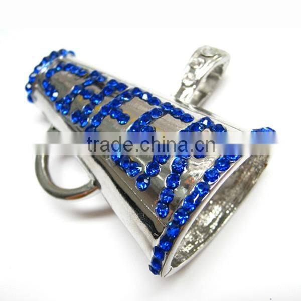 Fashion Blue Rhinestone Cheerleading Magaphone Magnetic Pendant Charm