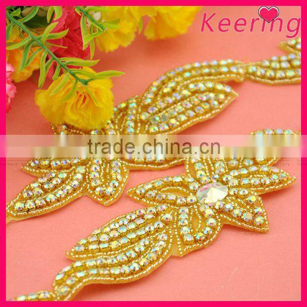 10 years factory experience wholesale gold AB rhinestone appliques WRA-715
