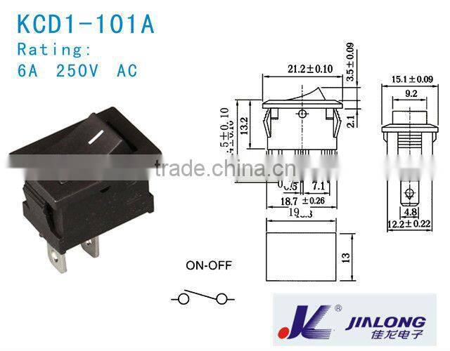 2pins 3pins on-off 6A 250V AC power socket rocker switch waterproof cover mini rocker switch KCD1-101A