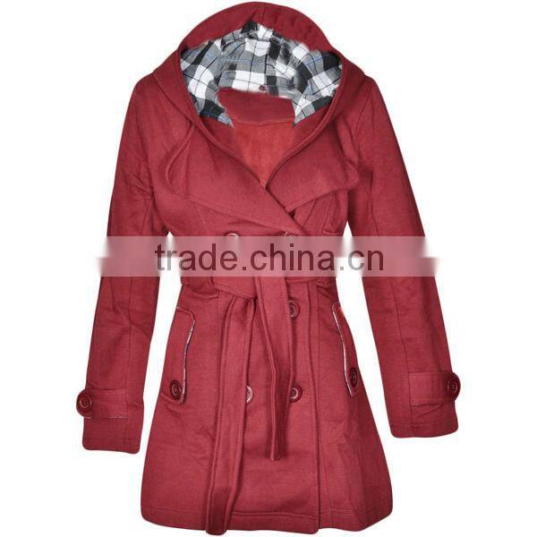Ladies Belted Button Hood Jacket