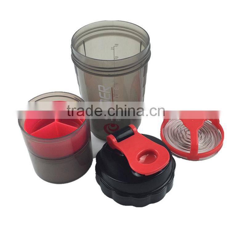 3 in 1 Sports Shake Bottle,BPA Free plastic Protein Powder Shake Bottles with Storage Compartment / Pill Box