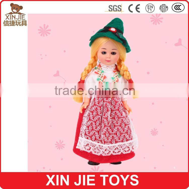 stock plastic girl doll custom made plastic national doll cute plastic doll with switzerland clothes