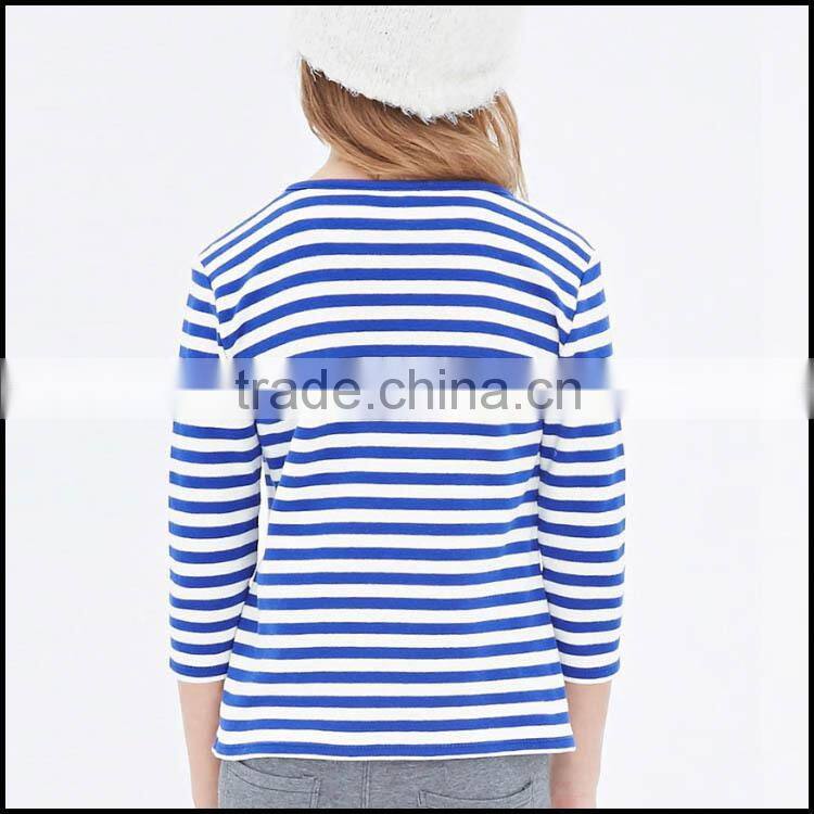 100% cotton kids long sleeve stripe t shirt with round neck accept OEM