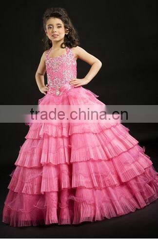 Thousand Layered Halter Beaded A-line Prom Gown Party Dress For Little Girl PT-257