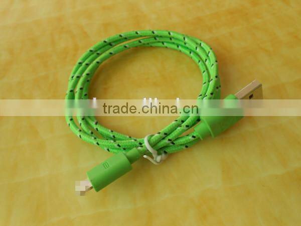 2014 wholesale colorful fabric braided usb data cable