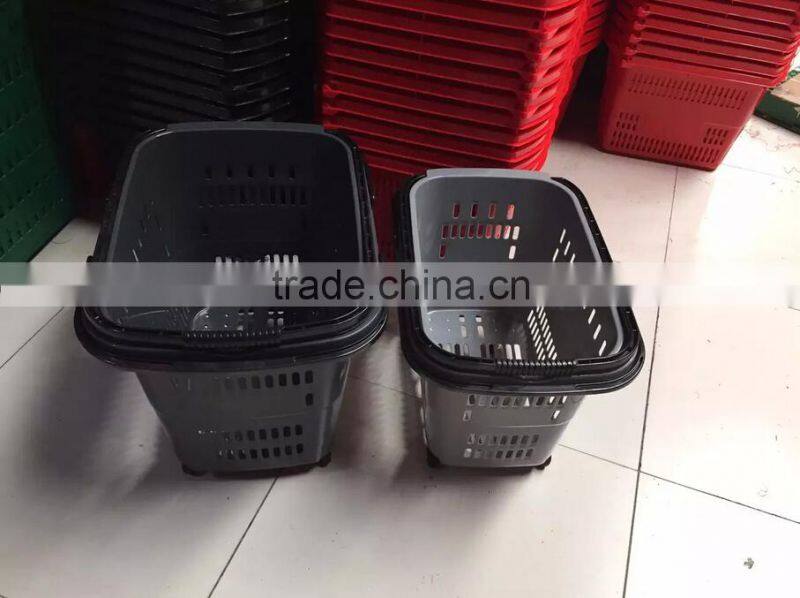 Hot sell good cheap 45 Liter HDPP red color double handle roll market basket trolley with wheels (YB-W017)