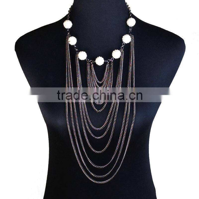 European And American Big Exaggerated Multilayer Gun Black Alloy Key Chain Long Necklace