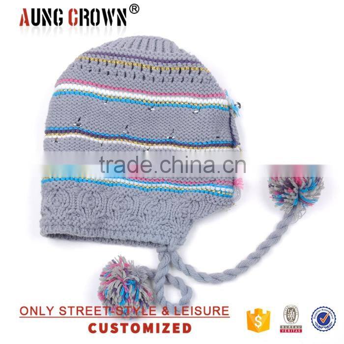 custom made acrylic knitted pom-pom beanie hat
