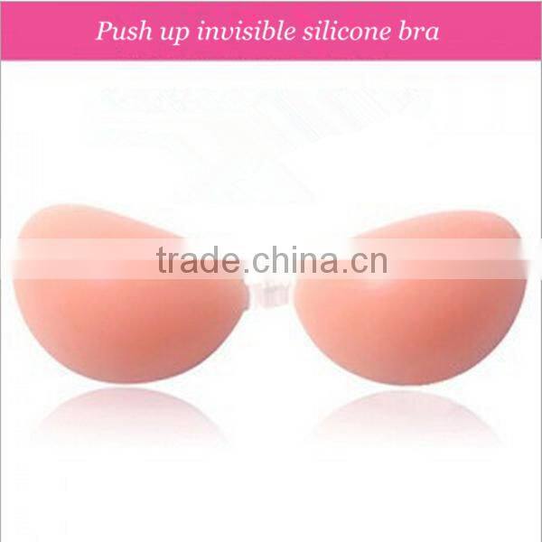 Adhesive strapless push up silicone bra for ladies