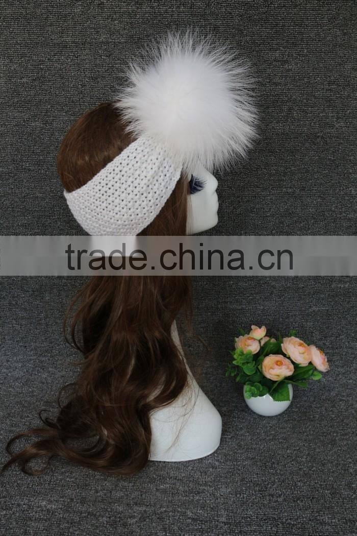Colourful Genuine Big Raccoon Fur Pompom Women Makeup Headband