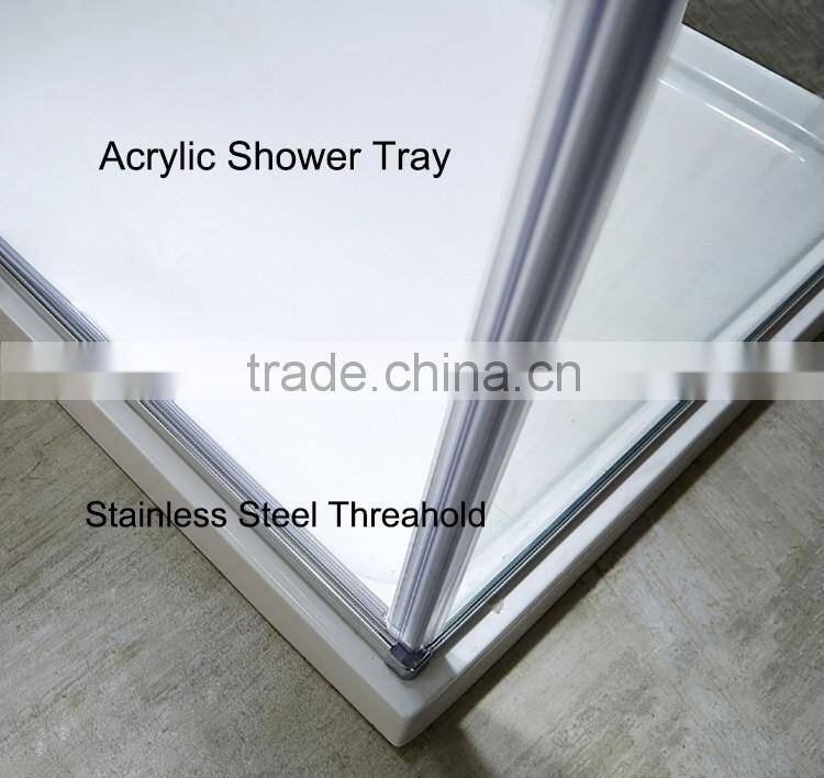 2016 hot sales stainless steel hardware free standing frameless shower enclosure