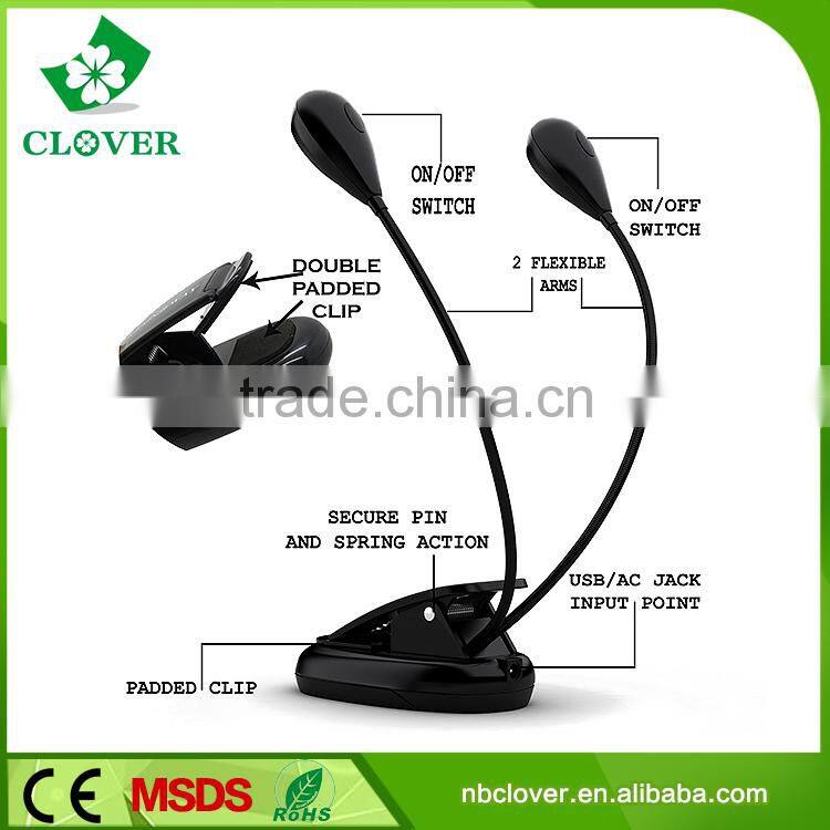Fashionable book reading 2 led target adjustable led mini clip book light