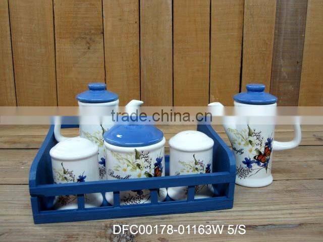 Restaurant Round Five Section Plate with Flower and Butterfly Decal