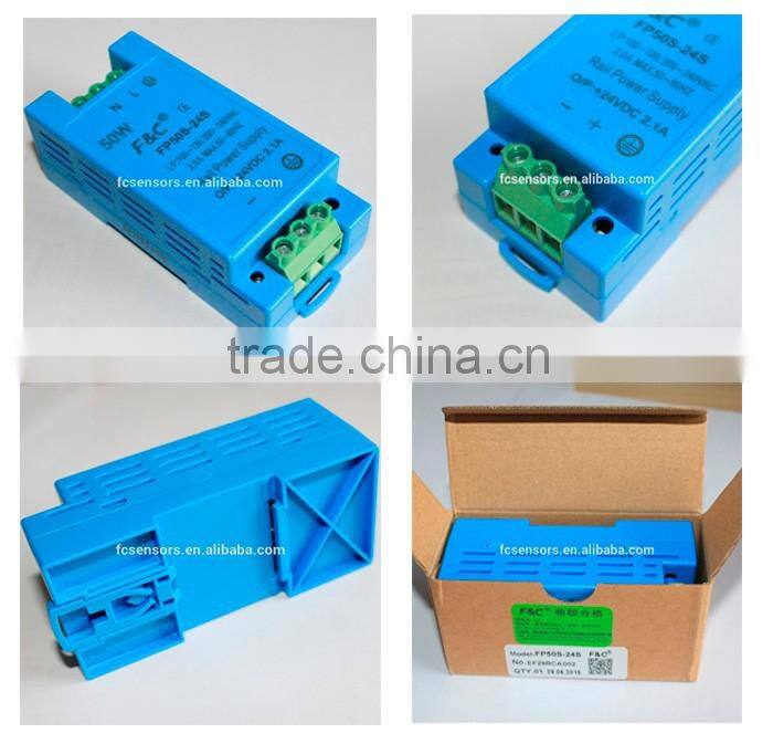 Mini Din-Rail Switch Power Supply 50W 24Vdc 2.1A transformer 100-120VAC or 200-240 VAC input